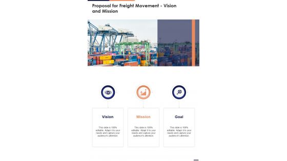 Proposal For Freight Movement Vision And Mission One Pager Sample Example Document