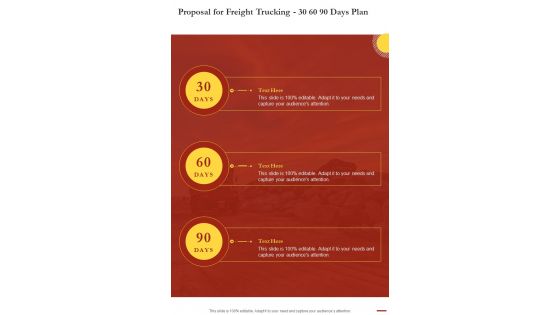 Proposal For Freight Trucking 30 60 90 Days Plan One Pager Sample Example Document