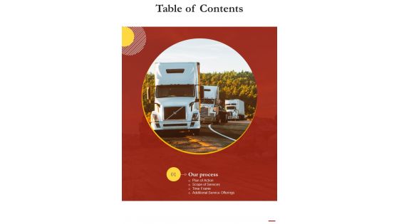Proposal For Freight Trucking Table Of Contents One Pager Sample Example Document