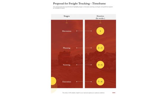 Proposal For Freight Trucking Timeframe One Pager Sample Example Document