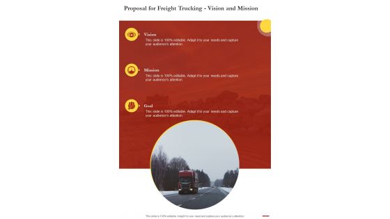 Proposal For Freight Trucking Vision And Mission One Pager Sample Example Document