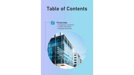 Proposal For Funding Commercial Property Development Table Of Contents One Pager Sample Example Document