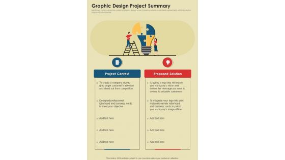 Proposal For Graphic Design Project Summary One Pager Sample Example Document