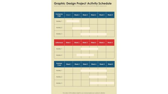Proposal For Graphic Graphic Design Project Activity Schedule One Pager Sample Example Document