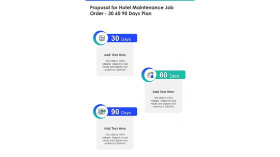 Proposal For Hotel Maintenance Job Order 30 60 90 Days Plan One Pager Sample Example Document