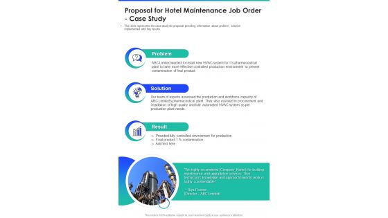 Proposal For Hotel Maintenance Job Order Case Study One Pager Sample Example Document