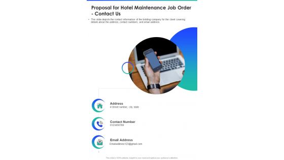 Proposal For Hotel Maintenance Job Order Contact Us One Pager Sample Example Document