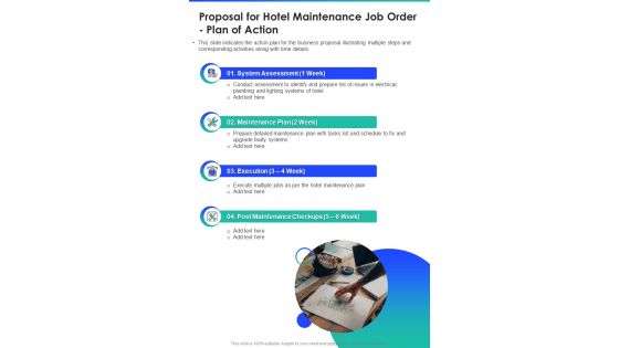 Proposal For Hotel Maintenance Job Order Plan Of Action One Pager Sample Example Document