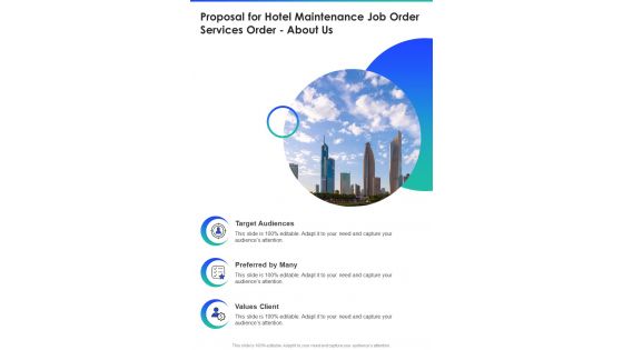 Proposal For Hotel Maintenance Job Order Services Order About Us One Pager Sample Example Document