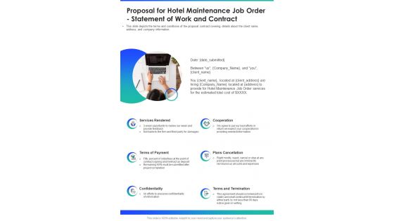 Proposal For Hotel Maintenance Job Order Statement Of Work And Contract One Pager Sample Example Document