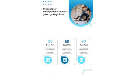 Proposal For Immigration Services 30 60 90 Days Plan One Pager Sample Example Document