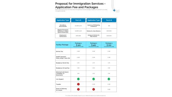 Proposal For Immigration Services Application Fee One Pager Sample Example Document