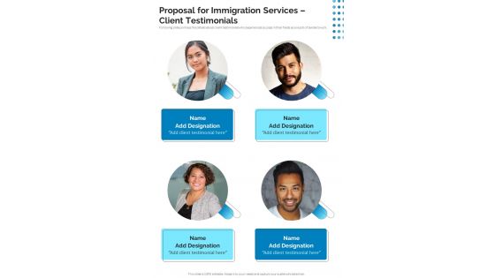 Proposal For Immigration Services Client Testimonials One Pager Sample Example Document
