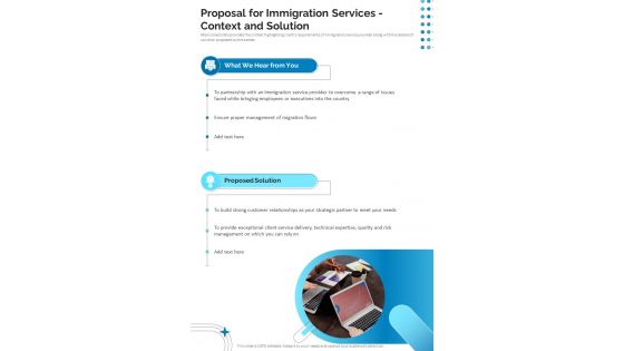 Proposal For Immigration Services Context And Solution One Pager Sample Example Document