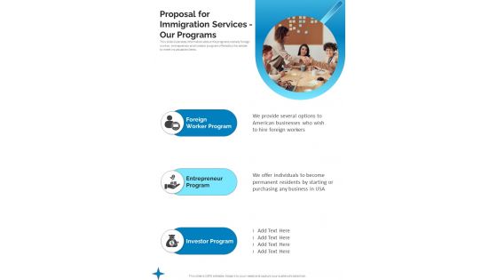 Proposal For Immigration Services Our Programs One Pager Sample Example Document