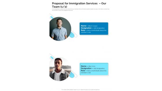 Proposal For Immigration Services Our Team One Pager Sample Example Document