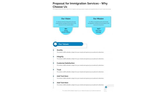 Proposal For Immigration Services Why Choose Us One Pager Sample Example Document