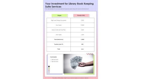 Proposal For Library Book For Your Investment One Pager Sample Example Document