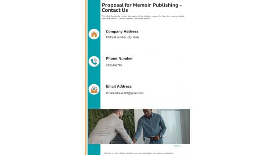 Proposal For Memoir Publishing Contact Us One Pager Sample Example Document