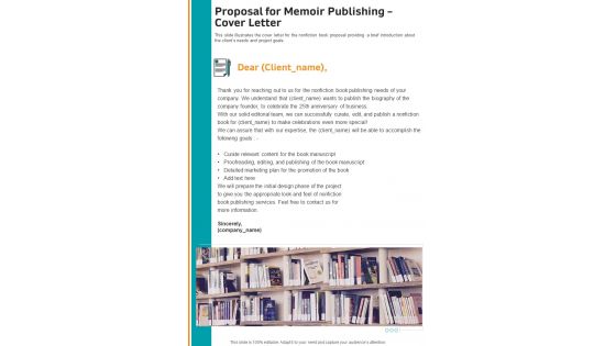 Proposal For Memoir Publishing Cover Letter One Pager Sample Example Document