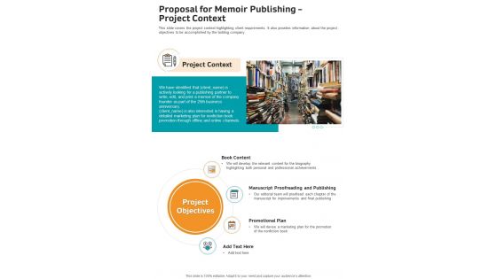 Proposal For Memoir Publishing Project Context One Pager Sample Example Document