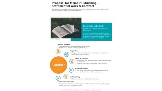 Proposal For Memoir Publishing Statement Of Work And Contract One Pager Sample Example Document