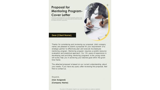 Proposal For Mentoring Program Cover Letter One Pager Sample Example Document