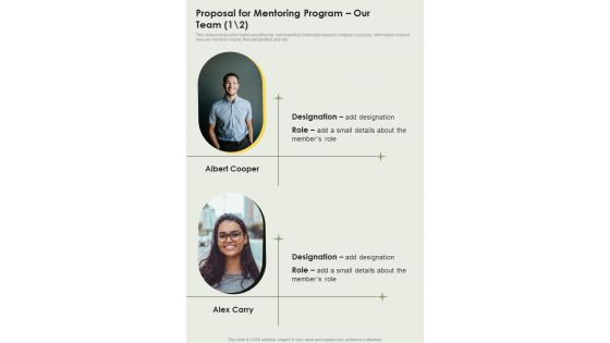 Proposal For Mentoring Program Our Team One Pager Sample Example Document