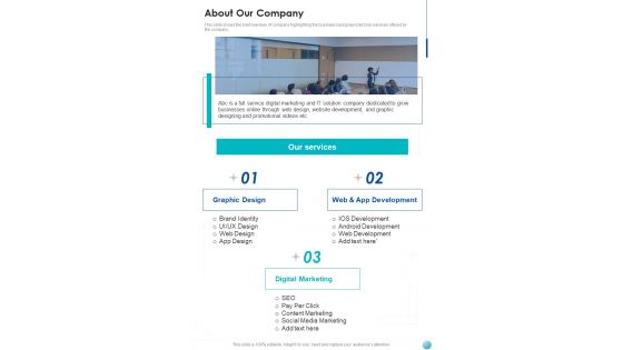 Proposal For New Job Position About Our Company One Pager Sample Example Document