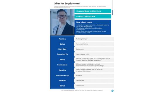 Proposal For New Job Position Offer For Employment One Pager Sample Example Document