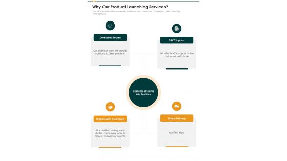 Proposal For New Product Marketing Why Our Product Launching Services One Pager Sample Example Document