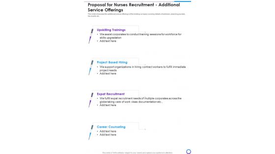 Proposal For Nurses Recruitment Additional Service Offerings One Pager Sample Example Document