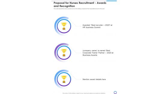 Proposal For Nurses Recruitment Awards And Recognition One Pager Sample Example Document