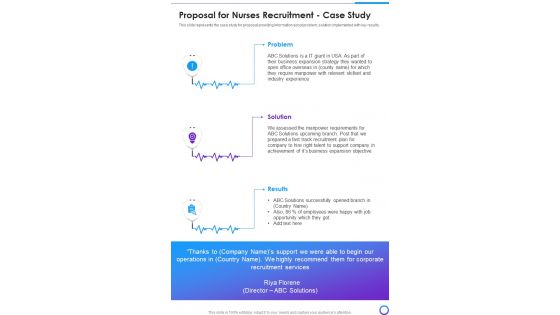 Proposal For Nurses Recruitment Case Study One Pager Sample Example Document