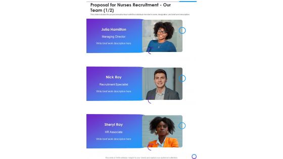Proposal For Nurses Recruitment Our Team One Pager Sample Example Document