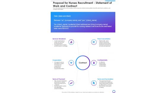 Proposal For Nurses Recruitment Statement Of Work And Contract One Pager Sample Example Document