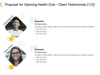 Proposal for opening health club client testimonials l2232 ppt powerpoint microsoft