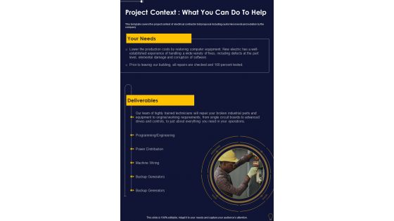 Proposal For Project Context What You Can Do To Help One Pager Sample Example Document