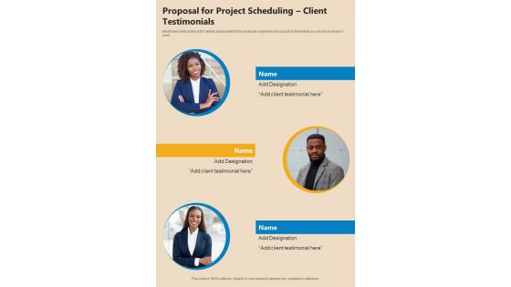 Proposal For Project Scheduling Client Testimonials One Pager Sample Example Document