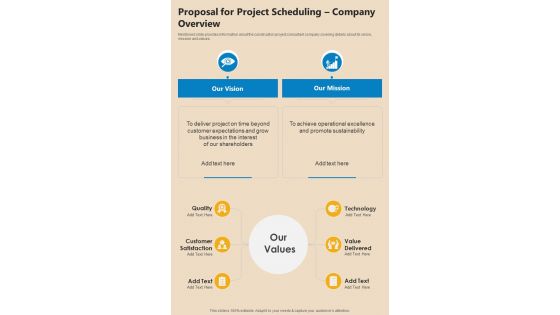 Proposal For Project Scheduling Company Overview One Pager Sample Example Document