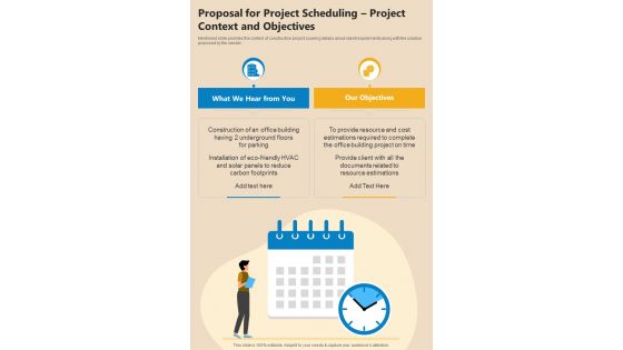 Proposal For Project Scheduling Project Context And Objectives One Pager Sample Example Document