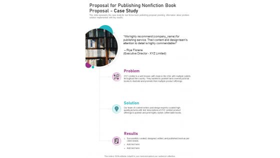 Proposal For Publishing Nonfiction Book Proposal Case Study One Pager Sample Example Document