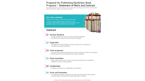 Proposal For Publishing Nonfiction Statement Of Work And Contract One Pager Sample Example Document