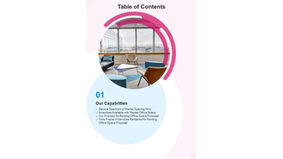 Proposal For Renting Office Space Table Of Contents One Pager Sample Example Document