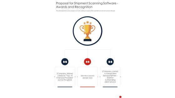 Proposal For Shipment Scanning Software Awards And Recognition One Pager Sample Example Document