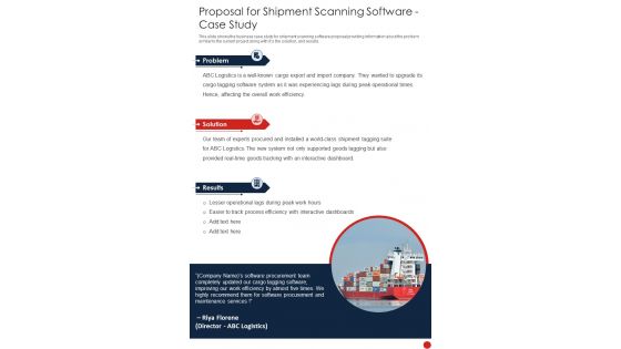 Proposal For Shipment Scanning Software Case Study One Pager Sample Example Document