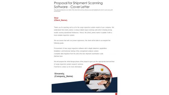 Proposal For Shipment Scanning Software Cover Letter One Pager Sample Example Document