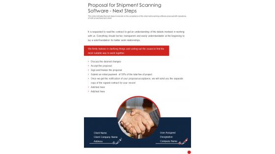 Proposal For Shipment Scanning Software Next Steps One Pager Sample Example Document