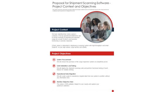 Proposal For Shipment Scanning Software Project Context And Objectives One Pager Sample Example Document
