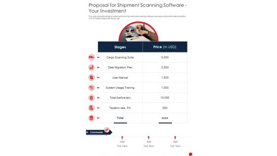 Proposal For Shipment Scanning Software Your Investment One Pager Sample Example Document